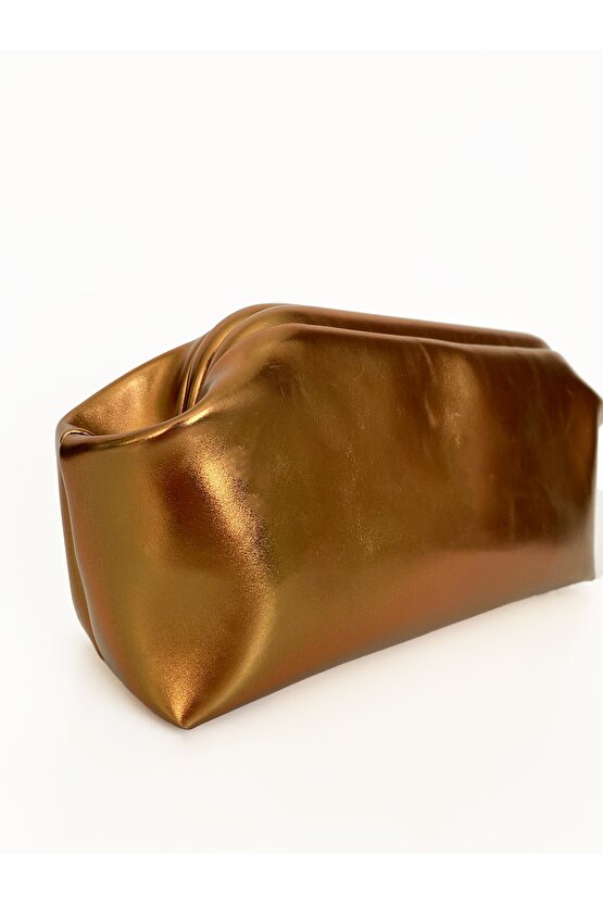 Heybes Kadın Bakır Parlak Dokulu Deri Clutch El Çantası