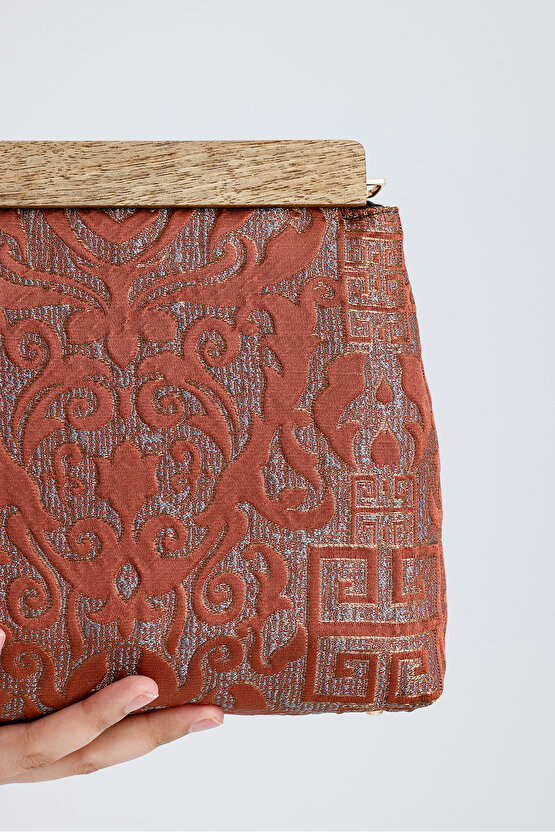 Kadın Turuncu Otantik Desen Clutch Çanta