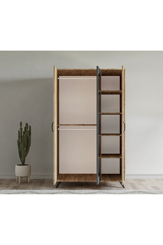 Lotuss 3 Kapılı Aynalı Gardrop Çam-Antrasit