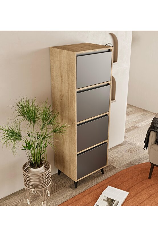 Mely Çok Amaçlı Dolap-Ekmeklik Safir Meşe-Antrasit