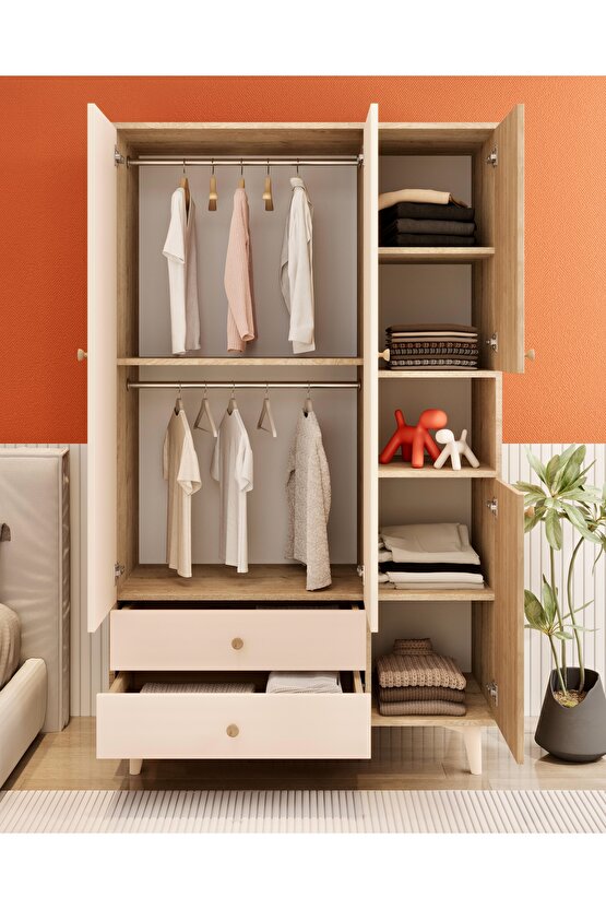 Luneria 3 Kapılı Gardırop Safir Meşe-Vizon Bej