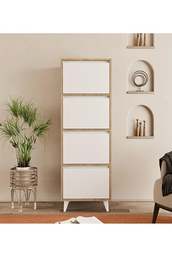 Mely Çok Amaçlı Dolap-Ekmeklik Safir Meşe-Beyaz