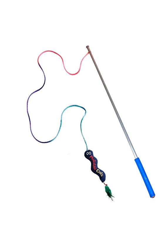 Al. Saplı Wormy Kedi Oltası, Sesli Peluş Kedi Oyuncaklı - Doğal Matatabi Içerikli