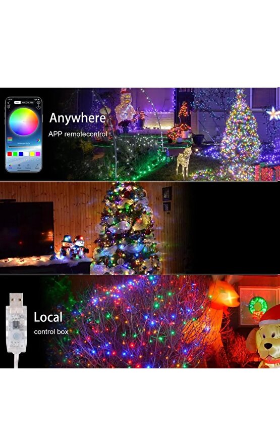 USB Fonksiyonlu Uygulamalı 10 Metre Rgb Yılbaşı Ledi Magic Led Kumandalı Led Çam Ağacı Ledi