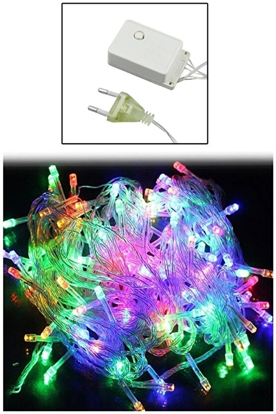 Led Fişli Rgb 10 Metre 100 Lü Led Lamba Yılbaşı Çam Ağacı Süsü Renkli Işık Pirinç