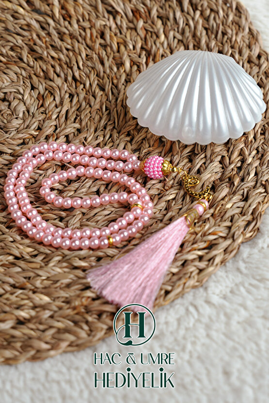 Tesbih Hediyelik | Özel Gün Davet Hediyesi | Deniz Kabuğu Kutulu 99lu İnci Tesbih Vav Süslü Püsküllü
