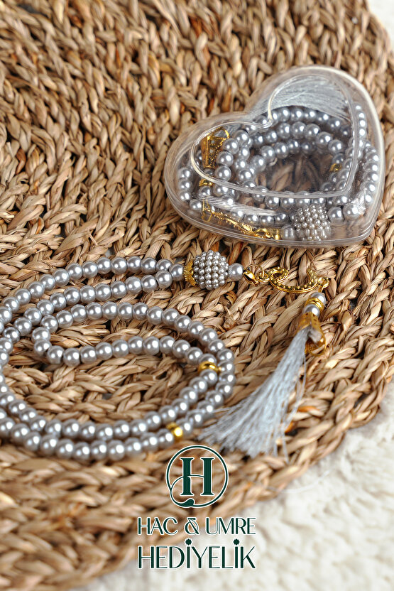 Hediyelik Tesbih | 99lu İnci Tesbih Vav İmameli Püsküllü Kalp Kutulu | Hac Umre Gün Davet Hediyesi