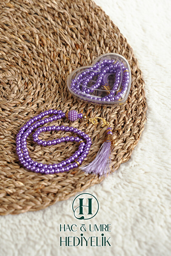 Hediyelik Tesbih | 99lu İnci Tesbih Vav İmameli Püsküllü Kalp Kutulu | Hac Umre Gün Davet Hediyesi