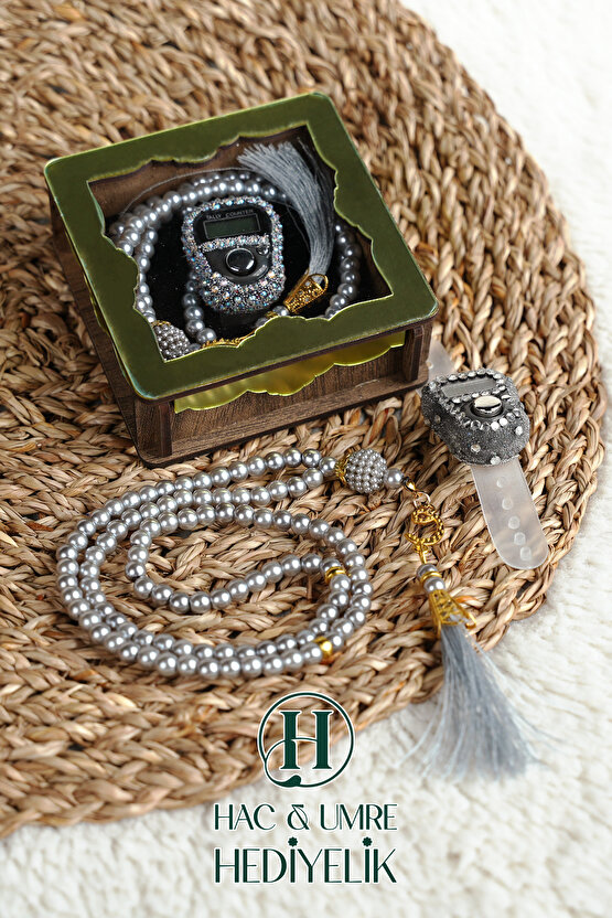 Hediyelik Tesbih Seti | Ahşap Kutulu Elektronik Tesbih ve 99lu İnci Tespih | Özel Gün Hediyesi