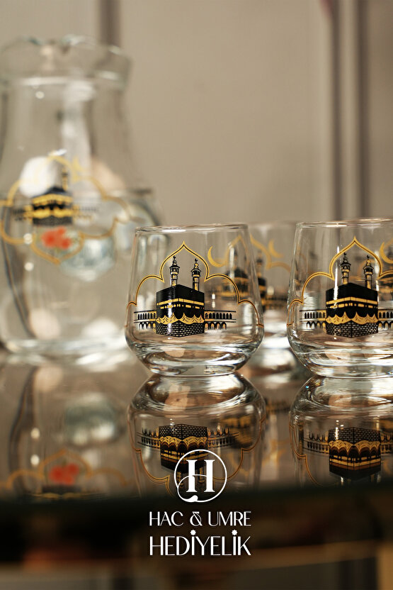 Zemzem Takımı Cam Sunum Seti 8 Parça | Lüks Mevlid İkram Takımı | Şerbet Seti