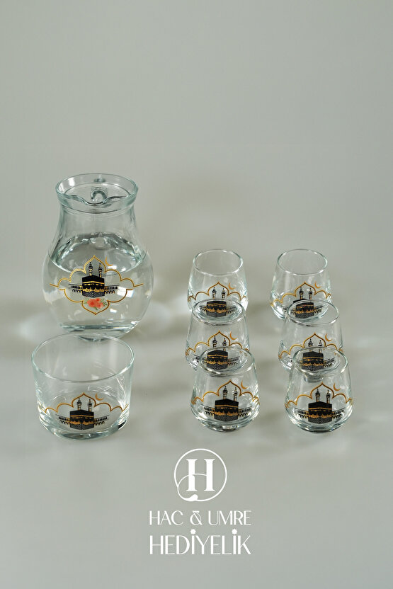 Zemzem Takımı Cam Sunum Seti 8 Parça | Lüks Mevlid İkram Takımı | Şerbet Seti