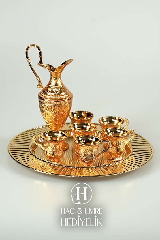 Zemzem Takımı | Zemzem Fincan Seti | Gold Zemzem Sunum Tepsisi, İbrik ve Bardak Set
