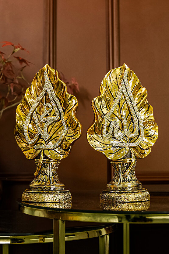 İKİLİ BİBLO SETİ HEDİYE LÜKS OBJE DEKORATİF YAPRAK ALLAH MUHAMMED SÜS