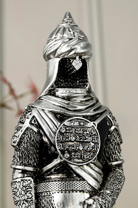 Osmanlı Zırh Tarihi Asker Biblo Lüks Gümüş Kaplama Obje Ihlas Suresi Işlemeli Dekoratif Figür