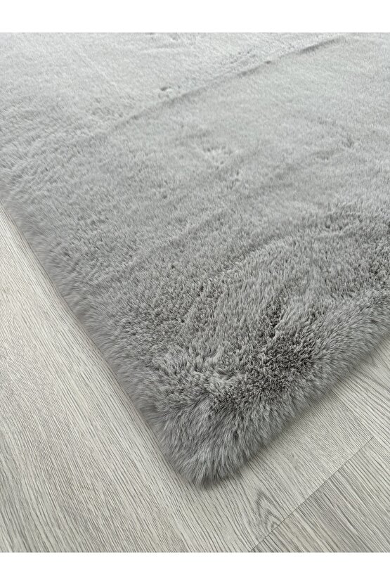 Modern Tavşan Tüyü Yumuşacık Tüy Dökmez Peluş Halı Gri
