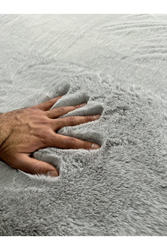 Modern Tavşan Tüyü Yumuşacık Tüy Dökmez Peluş Halı Gri