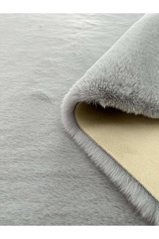 Modern Tavşan Tüyü Yumuşacık Tüy Dökmez Peluş Halı Gri
