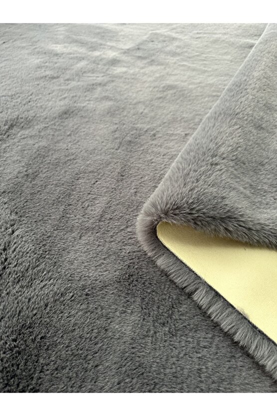 Modern Tavşan Tüyü Yumuşacık Tüy Dökmez Peluş Halı Antrasit