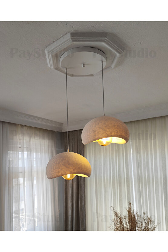 Beton Görünüm 2 Li Sarkıt Avize Bohem Modern Rustik (E27 Ampul Hediyedir.)