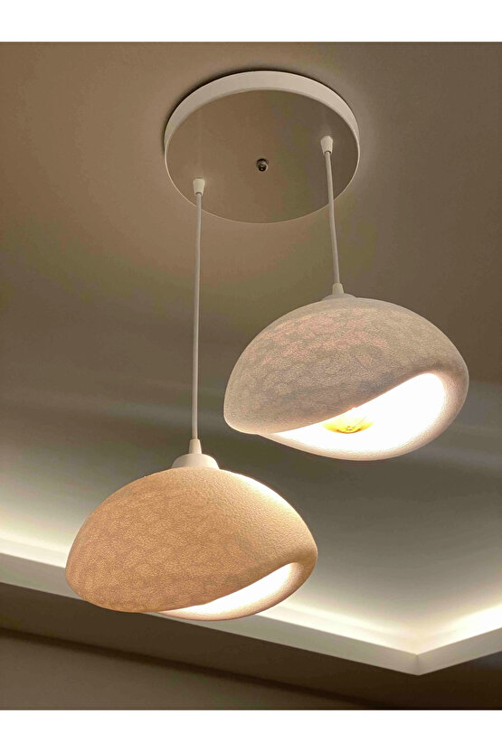 2 Li Sarkıt Avize Rustik E27 Modern Avize Bohem Beton Görünüm (RUSTİK AMPUL HEDİYEDİR.!)