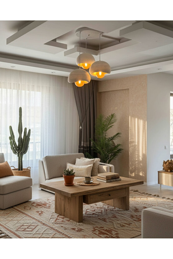 3 Lü Sarkıt Avize Rustik E27 Modern Avize Bohem Beton Görünüm (RUSTİK AMPUL HEDİYEDİR.!)