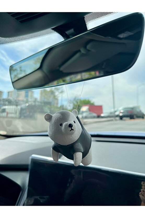 Sevimli Ayıcık Gri Renk Araba Ayna Süsü Dikiz Aynası Süsü Tasarım
