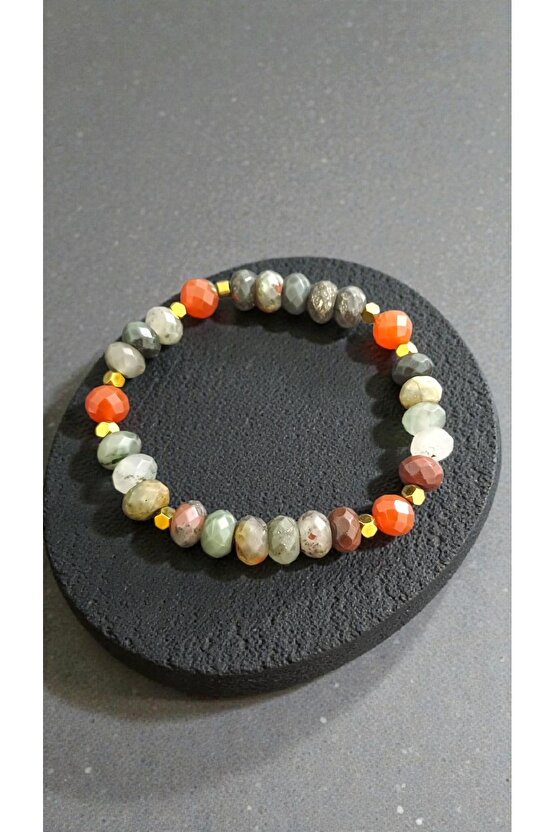 Dogal Taş Kan Taşı ve Karnelyan Akik Bileklik 8mm