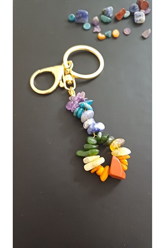 Doğal Taş Çakra Anahtarlık Bakir Tel