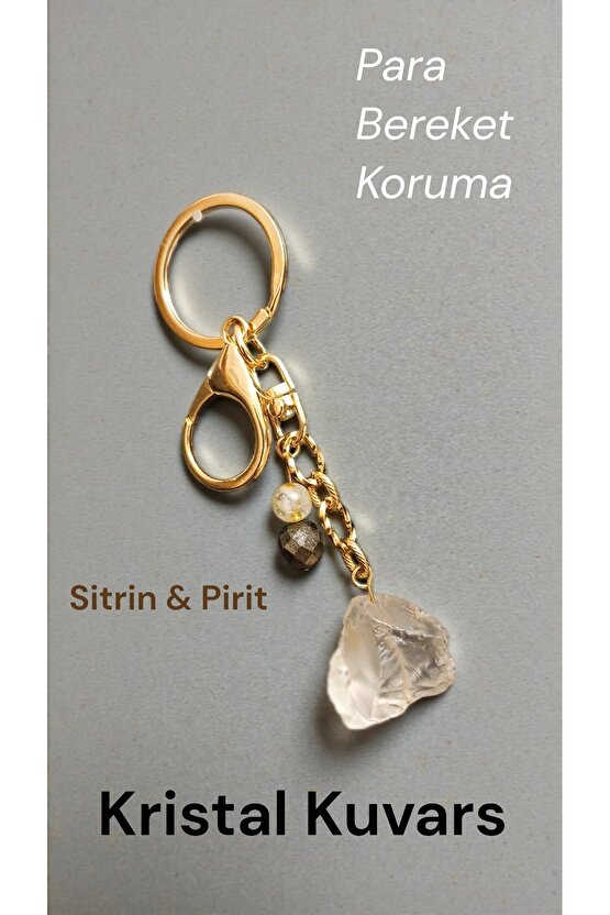 Doğal Taş Anahtarlık Kristal Kuvars Sitrin Pirit Para Bereket Koruma 8mm 2 cmm çelik zincir