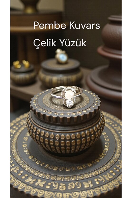 Doğal Taşlı Çelik Yüzük Ayarlanabilir Ebat