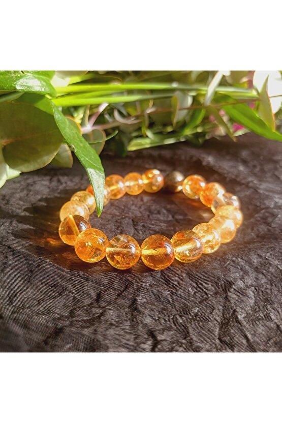 Doğal Taş Sitrin Bileklik Bilgelik Ve Bolluk Bereket Bilekliği 10mm Cem Kalite