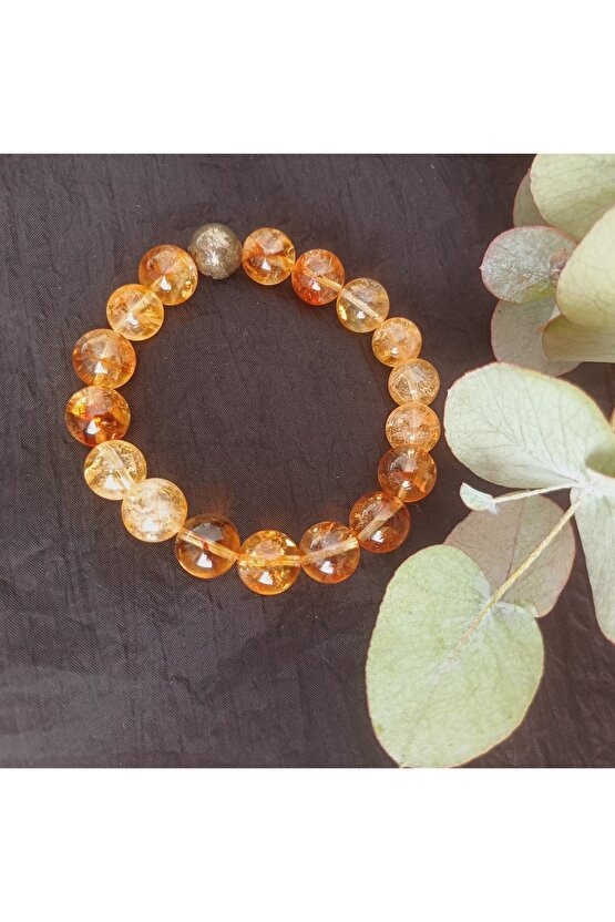 Doğal Taş Sitrin Bileklik Bilgelik Ve Bolluk Bereket Bilekliği 10mm Cem Kalite
