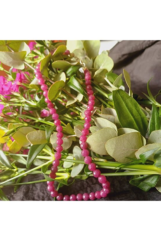 Doğal Taş YAKUT KRİSTAL KOLYE 6mm fase