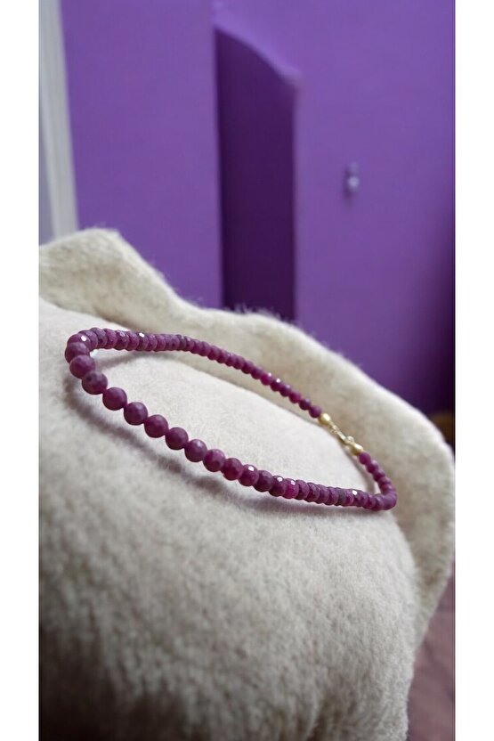 Doğal Taş YAKUT KRİSTAL KOLYE 6mm fase