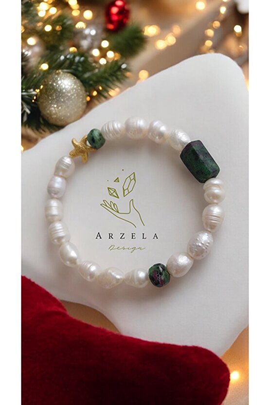 Doğal Taş İnci Ve Rubizoit Disil Enerji Bilekliği 8mm