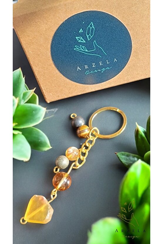 Doğal Taş Sarı Florıt Anahtarlık (BEREKET VE KORUMA)