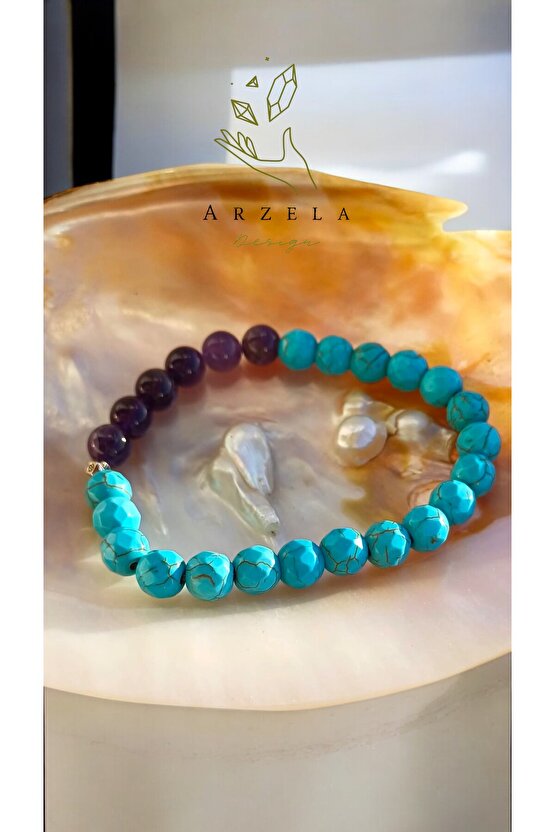 Doğal Taş BİLEKLİK  AMETİST ve FİRUZE