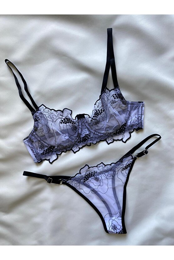 Siyah-Beyaz Brode Model Sütyen Takımı