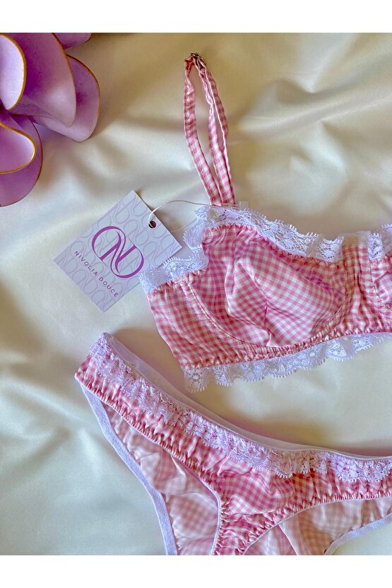 PEMBE KARELİ SÜTYEN TAKIMI