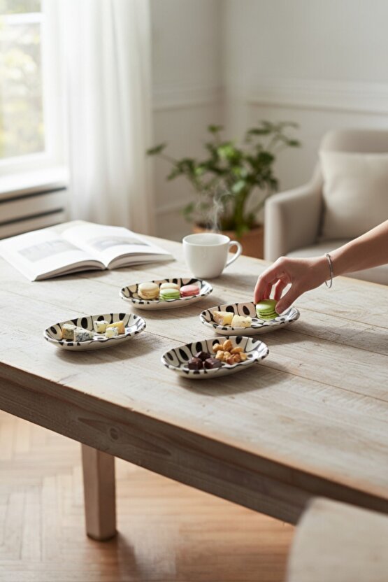 Black White Kayık Tabak 16 cm 4 Adet - 20393