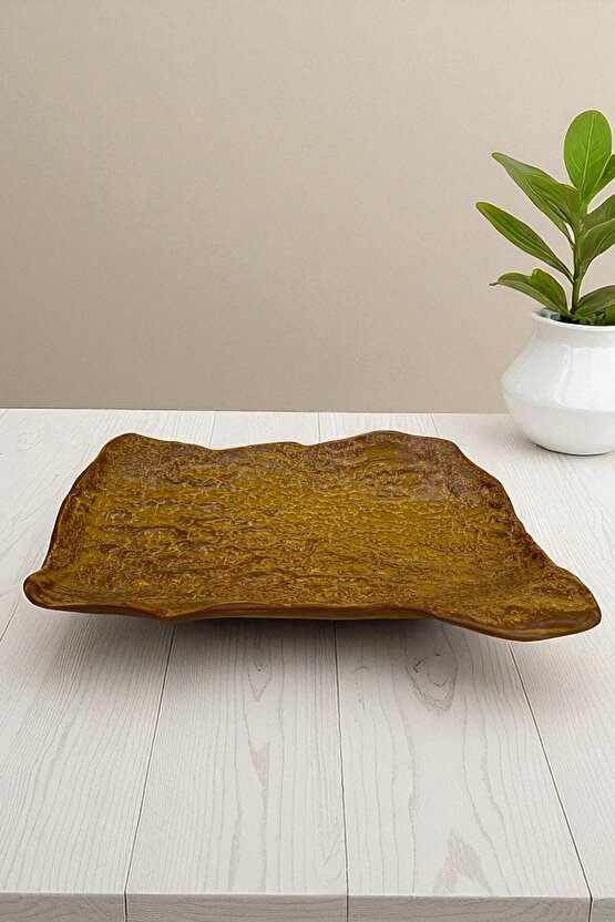Wood 25 cm Porselen Dikdörtgen Gondol Kayık Tabak Sushi Tabağı