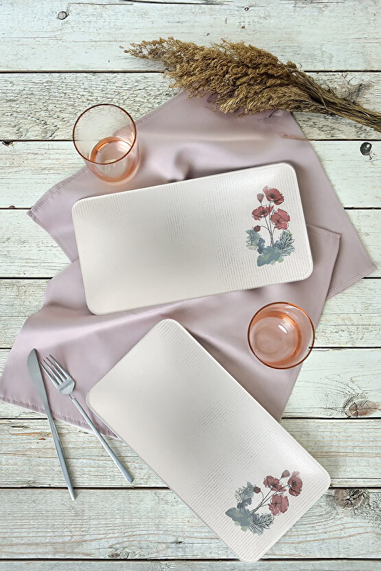 Gelincik Çiçek Desenli 33x17cm Kayık Tabak