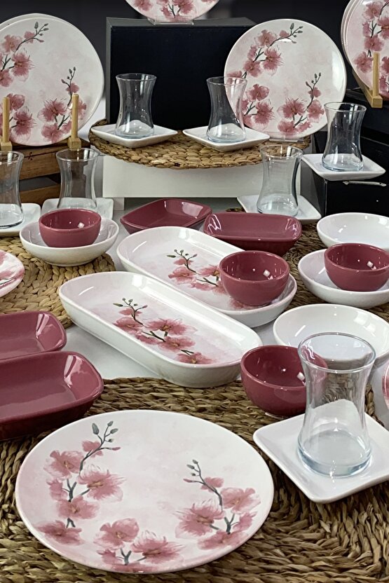 Gül Kurusu Çiçek Desenli Kahvaltı Takımı 12 Kişilik 50 Parça