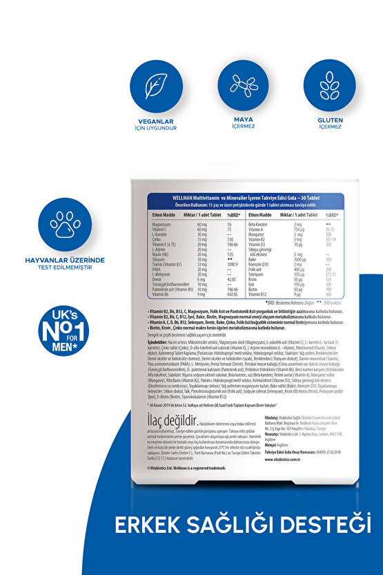 Sibirya Ginsengi, Magnezyum, Biotin, Çinko, L-Karnitin İçeren Erkek Sağlığı Vitamini 30 Tablet