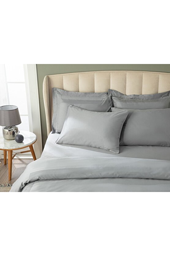 Çerçeveli Pamuk Saten Set Lenjerıe De Pat 260x220 Cm Gri.