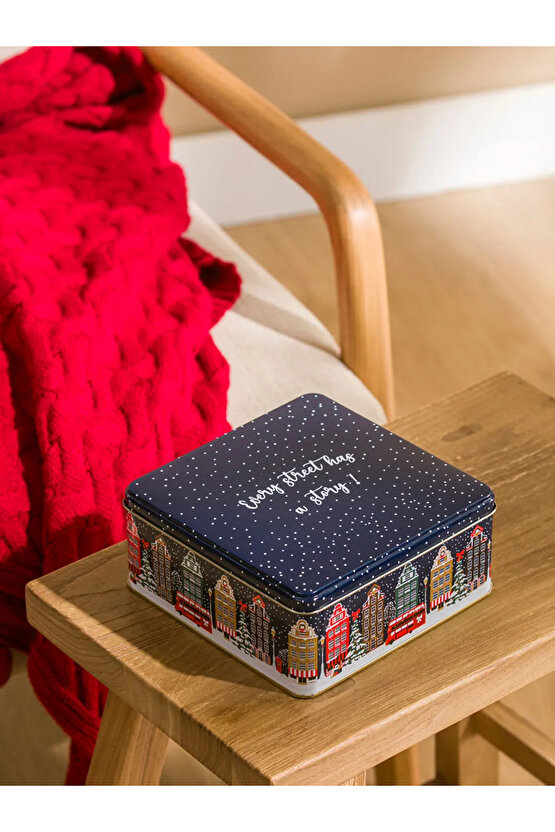 Desenli Metal Saklama Kutusu 17 x 17 x 7,5