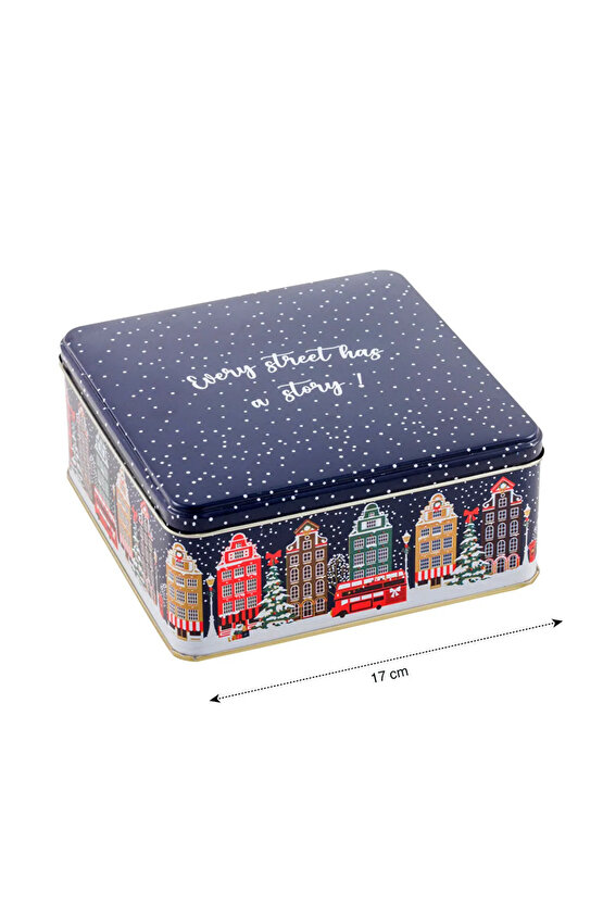 Desenli Metal Saklama Kutusu 17 x 17 x 7,5