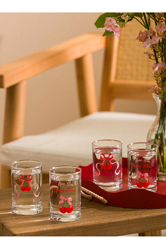 LCW HOME Karişik Kiraz Baskılı Cam Su Bardağı Seti 4lü 125 ml
