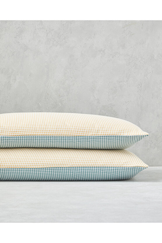 Petit Check Pamuklu 2li Yastık Kılıfı 50x70 cm Sarı-Yeşil
