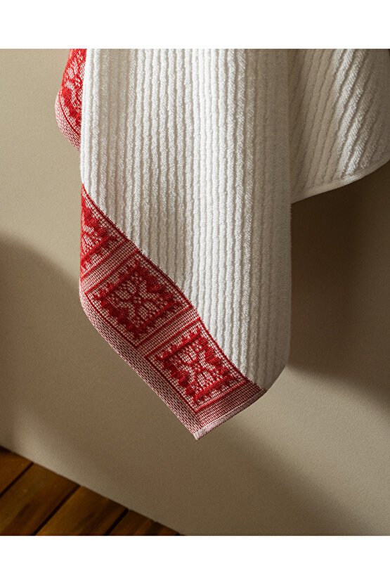 Zeste %100 Pamuk Banyo Havlusu - BeyazKırmızı